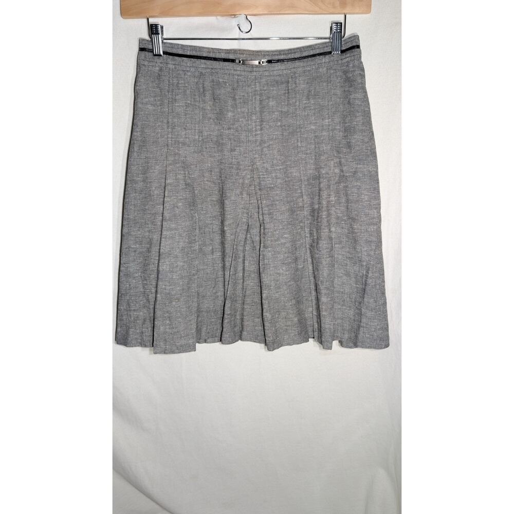 Dalia Collection Womens Pleated Linen Blend Skirt Sz SP Academia Gray Belt